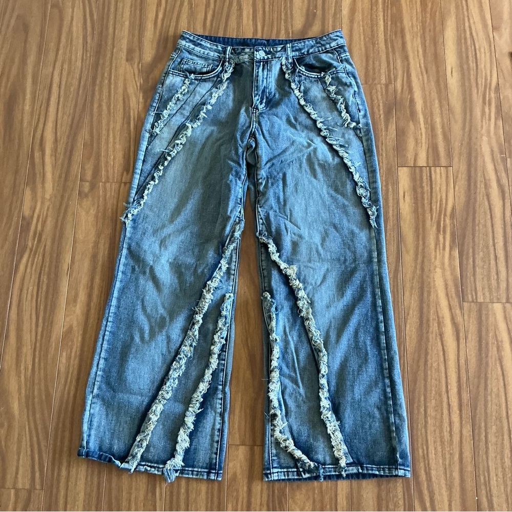 SHEIN Blue Distressed wide leg Jeans